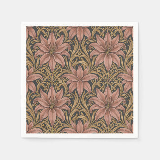 Serviette En Papier William Morris Style Pink Lily Floral Pattern Dark