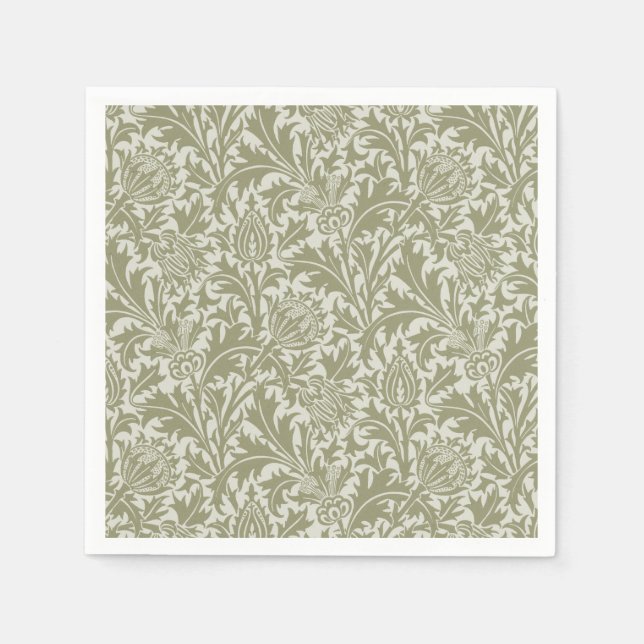 Serviette En Papier William Morris Thistle Sage Green Motif (Devant)