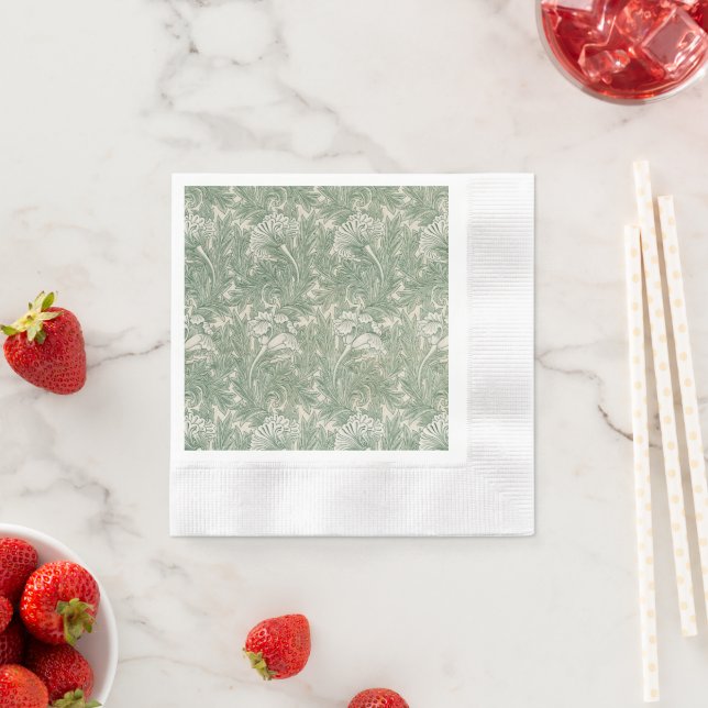 Serviette En Papier William Morris tulip fond textile vert (En situation)