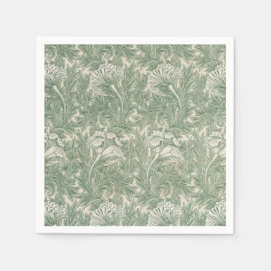 Serviette En Papier William Morris Vert Sauge Motif Tulipe : Vintage