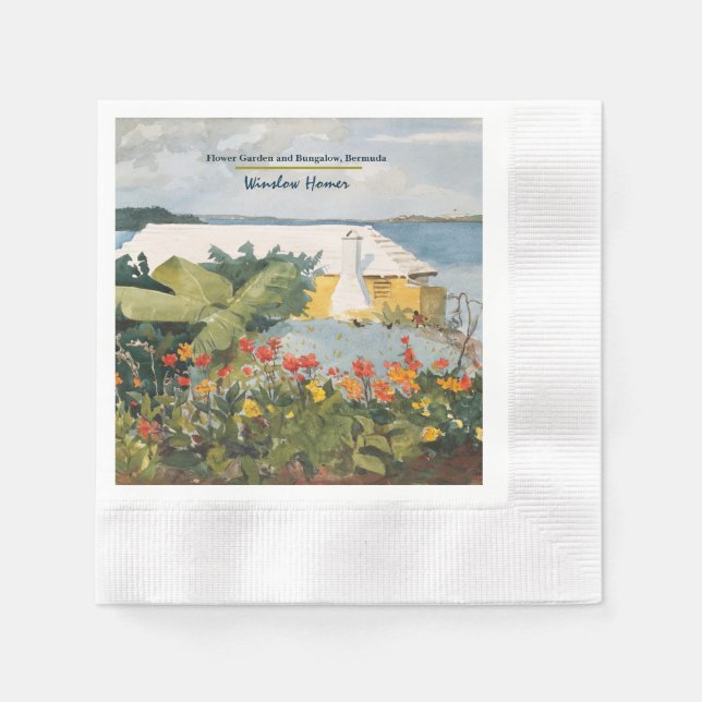 Serviette En Papier Winslow Homer Flower Garden et Bungalow Bermudes (Devant)