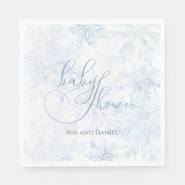 Serviette En Papier Winter Baby Shower Boy Blue Snowflake (Devant)