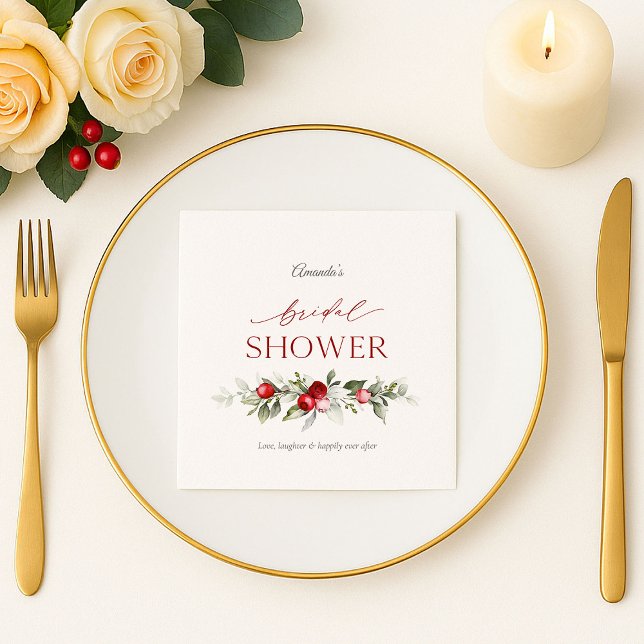 Serviette En Papier Winter Berry Bridal Shower Napkin (Créateur téléchargé)