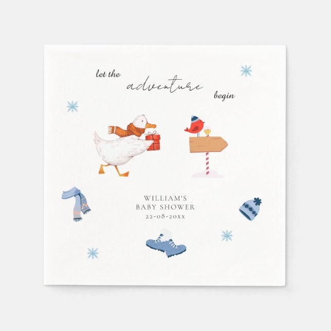 Serviette En Papier Winter Blue Adventure commence Baby shower (Devant)