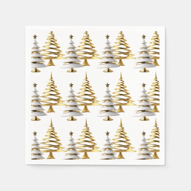Serviette En Papier Winter christmas tree white gold holiday theme (Devant)