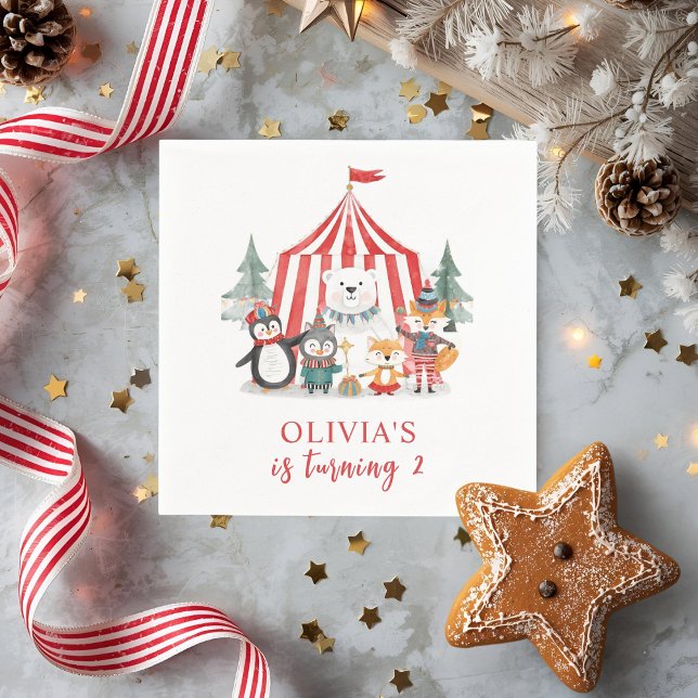 Serviette En Papier Winter Circus Animal Birthday Sign | Cute Woodland (Créateur téléchargé)