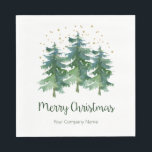 Serviette En Papier Winter Forest Merry Christmas Company<br><div class="desc">Ces serviettes de déjeuner festives avec des pins d'hiver aquarelle, des étoiles dorées et des confettis qui disent "Joyeux Noël !" en vert et dont le nom de votre entreprise est parfait pour l'utilisation lors de la célébration des vacances avec les employés et les clients. Ils ajouteront une ambiance festive...</div>