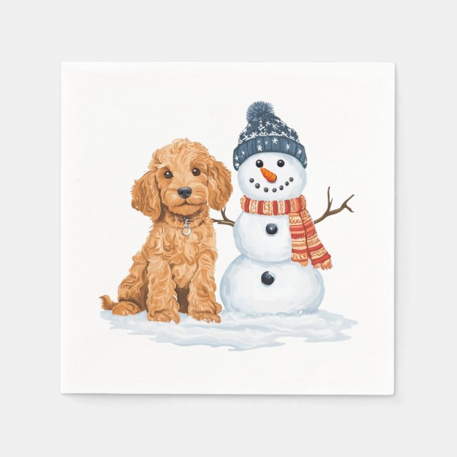 Serviette En Papier Winter Goldendoodle Dog Cute Snowman (Devant)