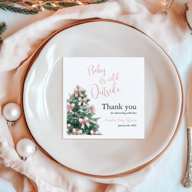 Serviette En Papier Winter It's Cold Outside Pink Bow Girl Baby Shower (Créateur téléchargé)