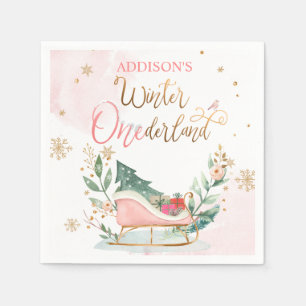 Serviette En Papier Winter Onederland Party Sleigh Girl 1er anniversai