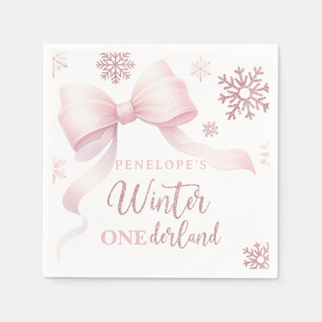 Serviette En Papier Winter Onederland Pink Bow Girl 1st Birthday (Devant)