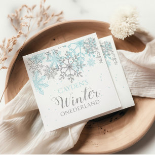 Serviette En Papier Winter Onederland premier anniversaire bleu et arg
