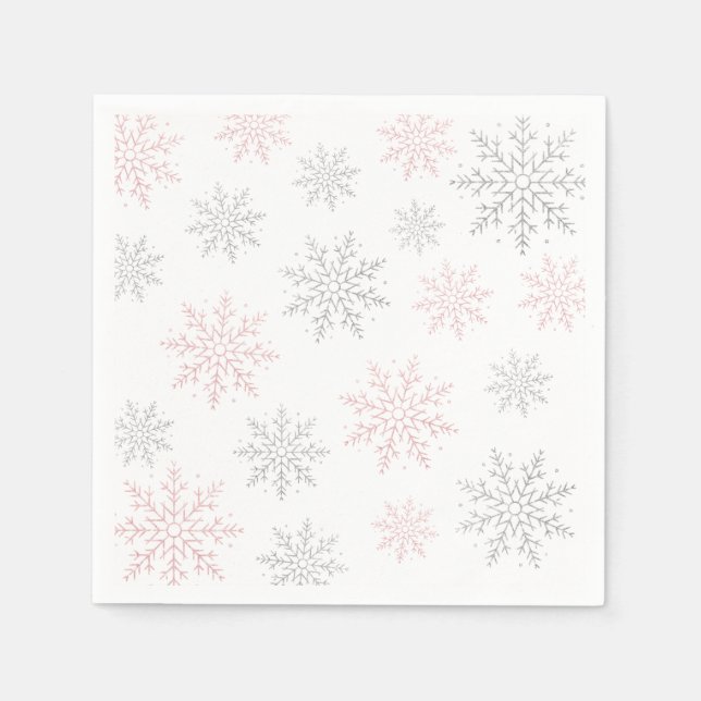 Serviette En Papier Winter Onederland Silver Pink Parties scintillant  (Devant)