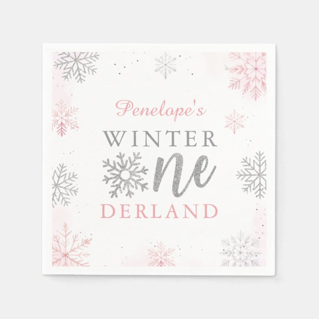 Serviette En Papier Winter Onederland Silver Rose Girl 1er anniversair (Devant)
