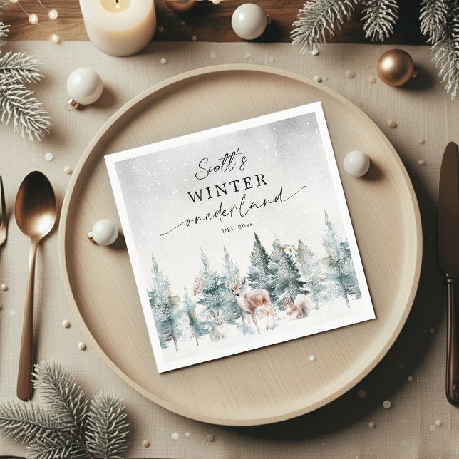 Serviette En Papier Winter ONEderland Woodland Animals 1st Birthday (Créateur téléchargé)