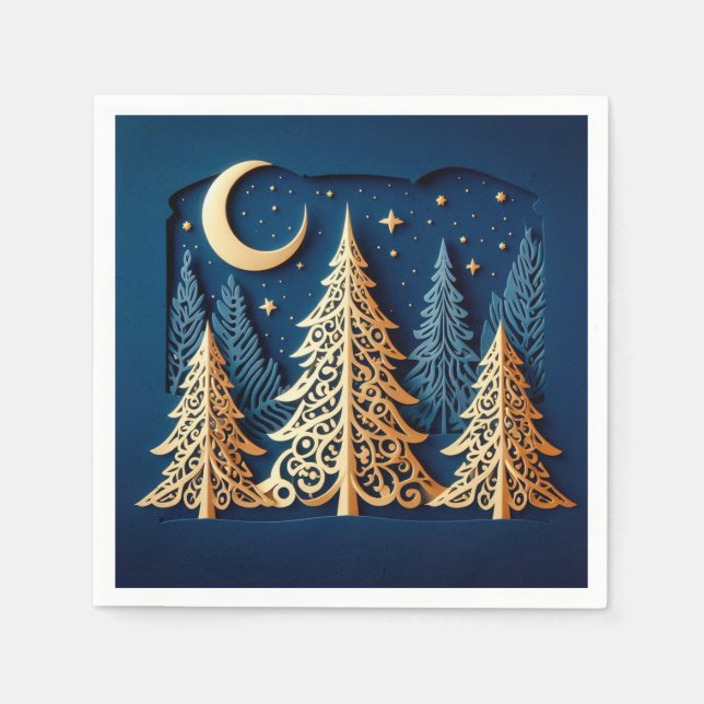 Serviette En Papier Winter’s Gold Papercut – Christmas Trees Scene (Devant)