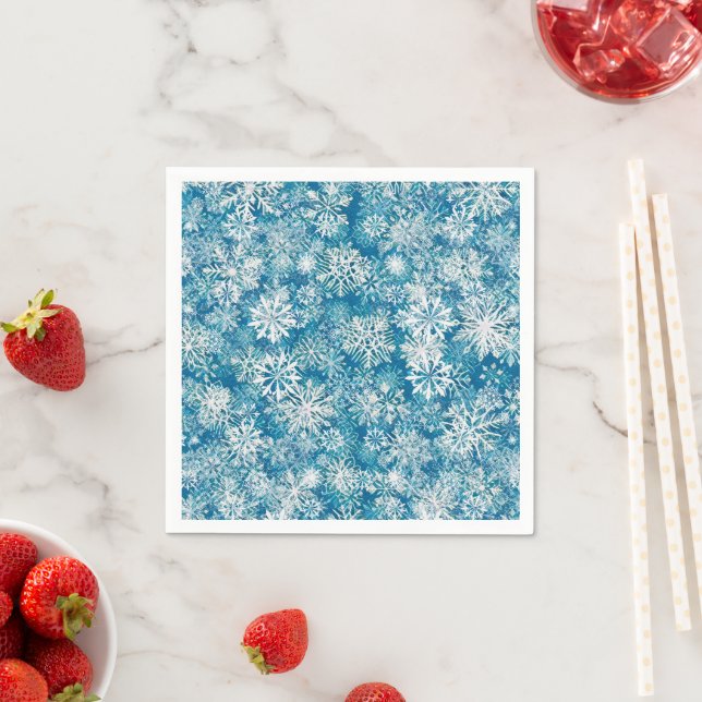 SERVIETTE EN PAPIER WINTER WHITE AND BLUE (En situation)