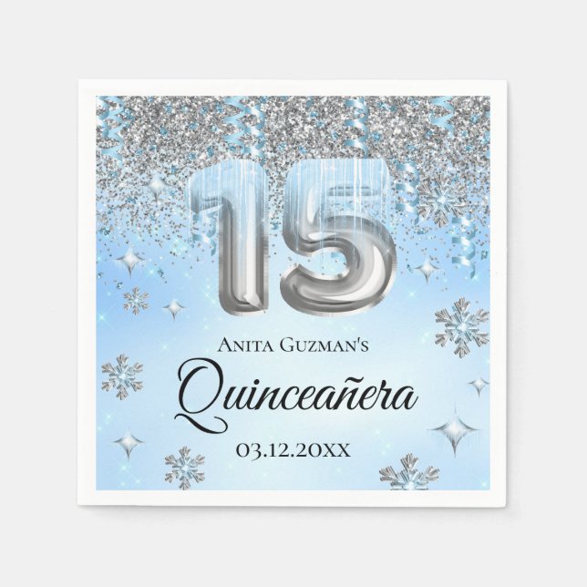 Serviette En Papier Winter Wonderland 15 Balloons Quinceanera (Devant)