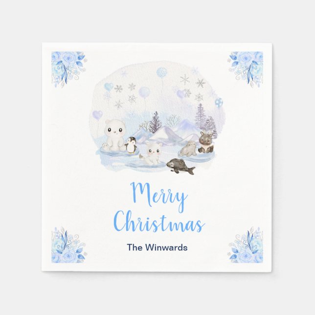 Serviette En Papier Winter Wonderland Arctic Animals Merry Christmas (Devant)