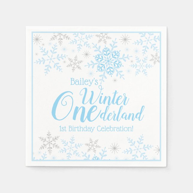 Serviette En Papier Winter Wonderland Blue Silver Parties scintillant  (Devant)