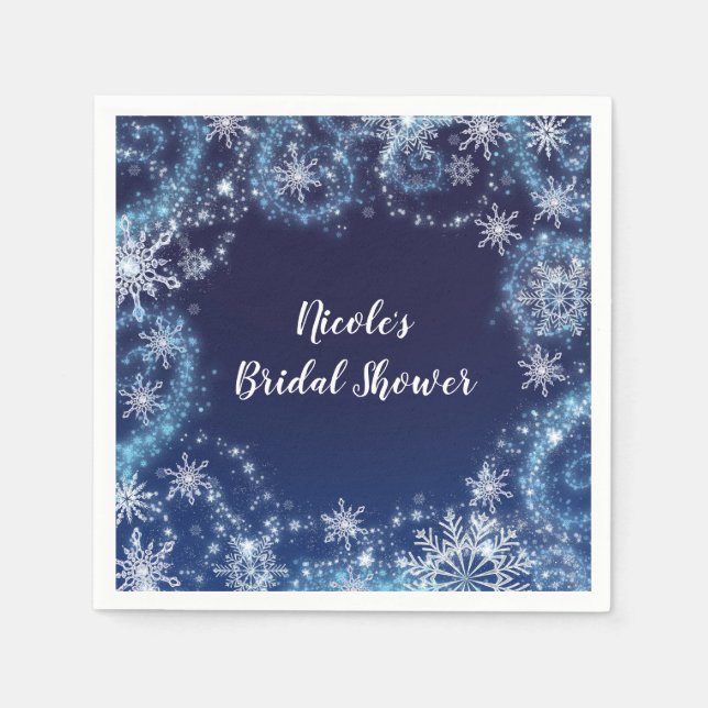 Serviette En Papier Winter Wonderland Blue & White Sparkies Snowflakes (Devant)