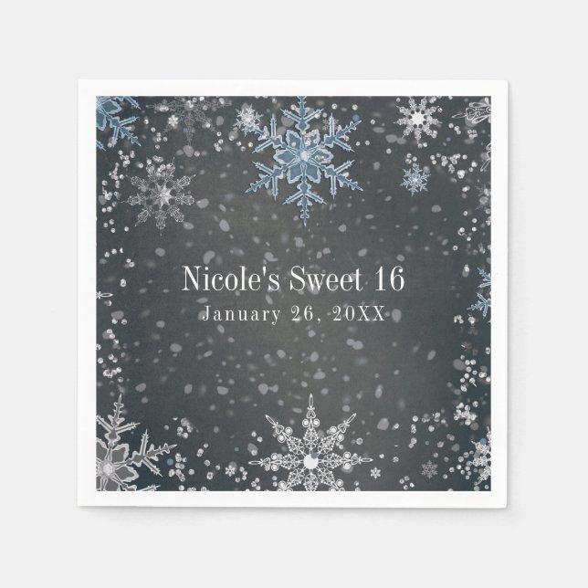 Serviette En Papier Winter Wonderland Chalk Blue Grey Silver Party (Devant)