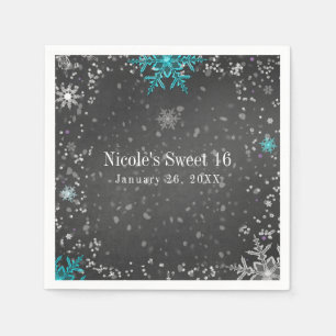 Serviette En Papier Winter Wonderland Chalk Turquoise & Purple Party