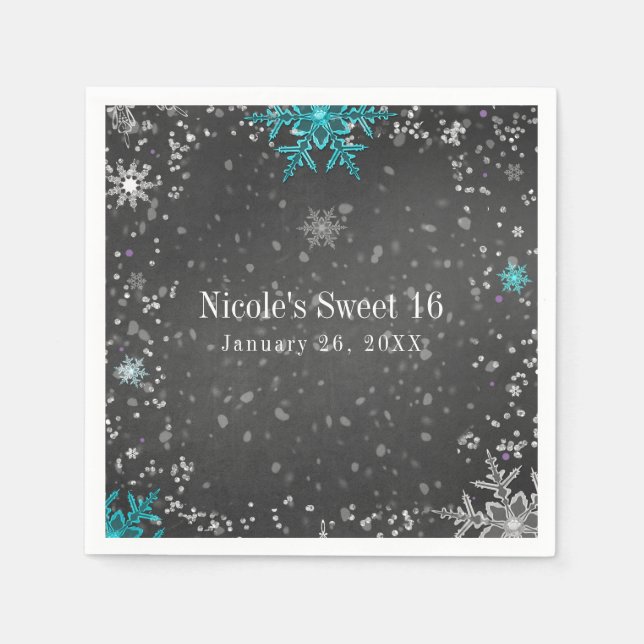 Serviette En Papier Winter Wonderland Chalk Turquoise & Purple Party (Devant)