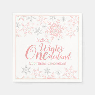 Serviette En Papier Winter Wonderland Pink Silver Parties scintillant