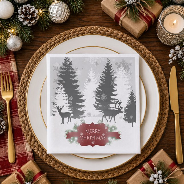 Serviette en papier Winter Wonderland - Rouge (Red Winter Wonderland Paper Napkins)