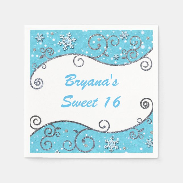 Serviette En Papier Winter Wonderland Silver Swils Bleu clair (Devant)