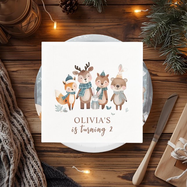 Serviette En Papier Winter Woodland Animals Birthday  (Créateur téléchargé)