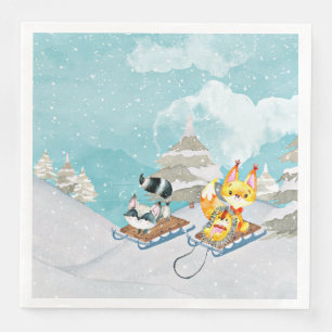 Serviette En Papier Winter Woodland Friends -Fox Hedgehog Illustration