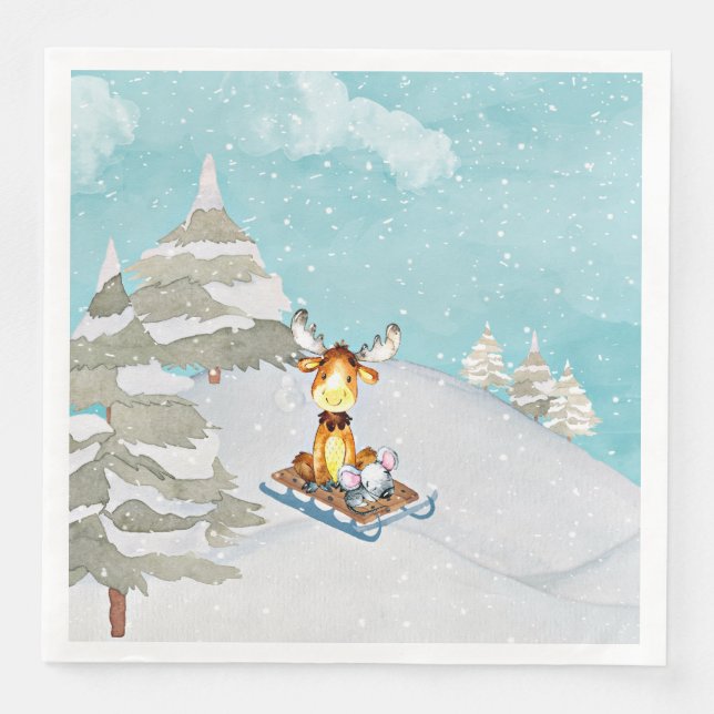 Serviette En Papier Winter Woodland Friends - Illustration animale (Devant)