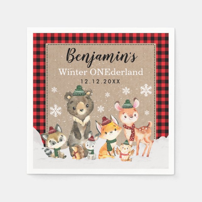 Serviette En Papier Winter Woodland ONE derland Lumberjack 1er anniver (Devant)