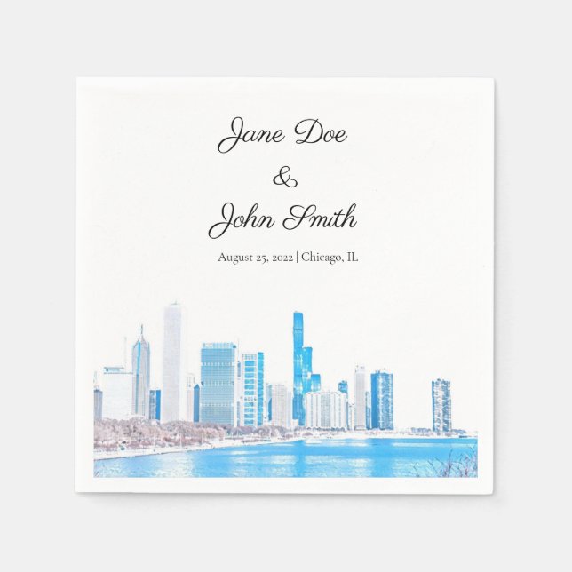 Serviette En Papier Wintery Chicago Skyline personnalisé (Devant)