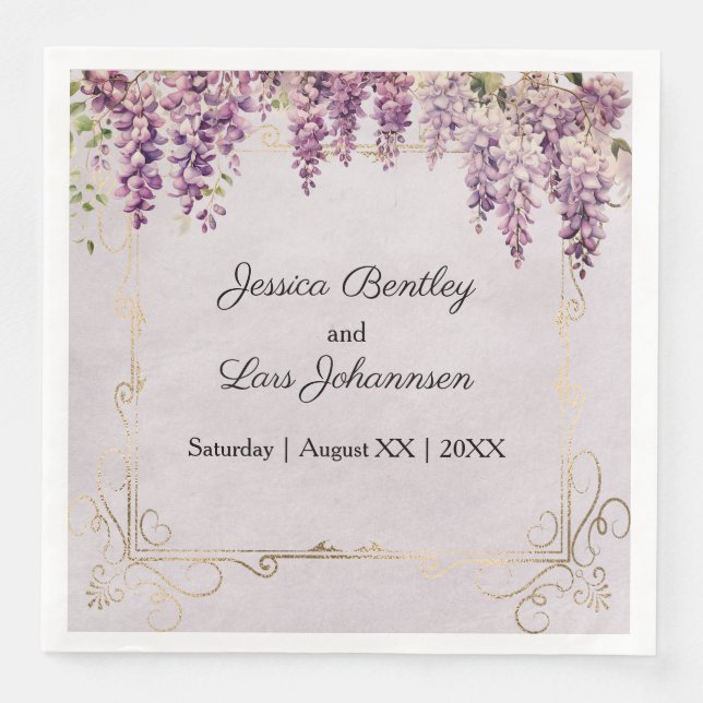 Serviette En Papier Wisteria Aquarelle sur Mariage Lavande (Devant)
