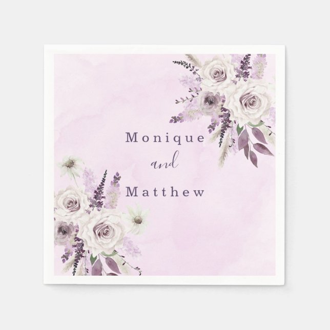 Serviette En Papier Wisteria Lilac Rose blanche Chic Rose Mariage Napk (Devant)