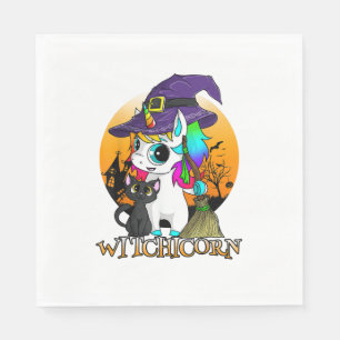 Serviette En Papier Witchicorn Unicorn sorcière Halloween Chat noir Or