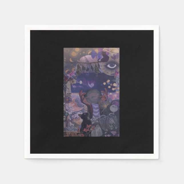 Serviette En Papier Witchy Whimsigoth Esthétique Avec Chats (Devant)