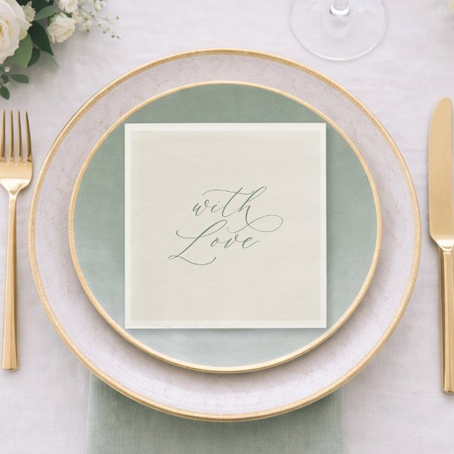Serviette En Papier With Love Sage Green Wedding Napkins  (Créateur téléchargé)