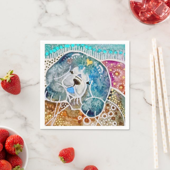 Serviette En Papier WOBBLE-ROCK Chow chien aquarelle batik (En situation)