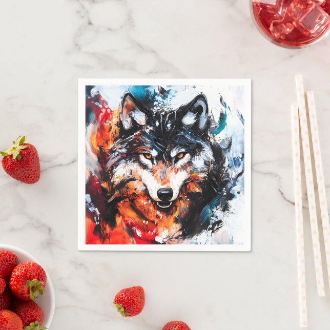 Serviette En Papier Wolf Abstrait Wild Spirit (En situation)