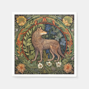 Serviette En Papier Wolf dans la forêt Art nouveau