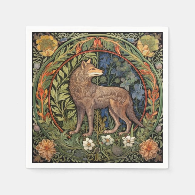 Serviette En Papier Wolf dans la forêt Art nouveau (Devant)