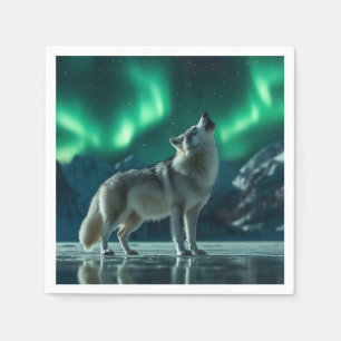 Serviette En Papier Wolf Howling Under the Northern Lights