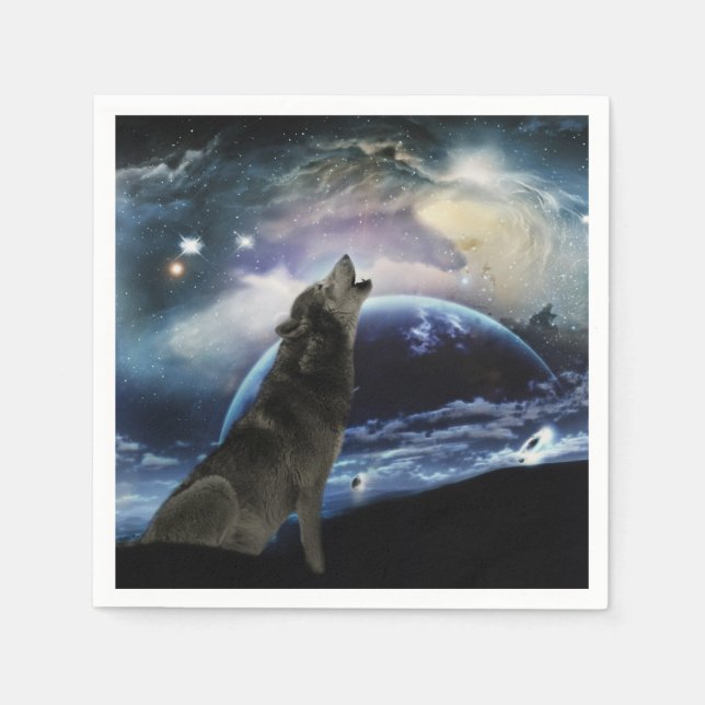 Serviette En Papier Wolf hurle sur la lune (Devant)