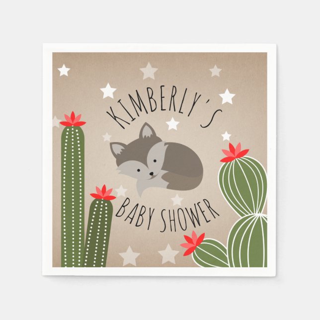 Serviette En Papier Wolf Pup Cactus Desert Stars Baby shower (Devant)