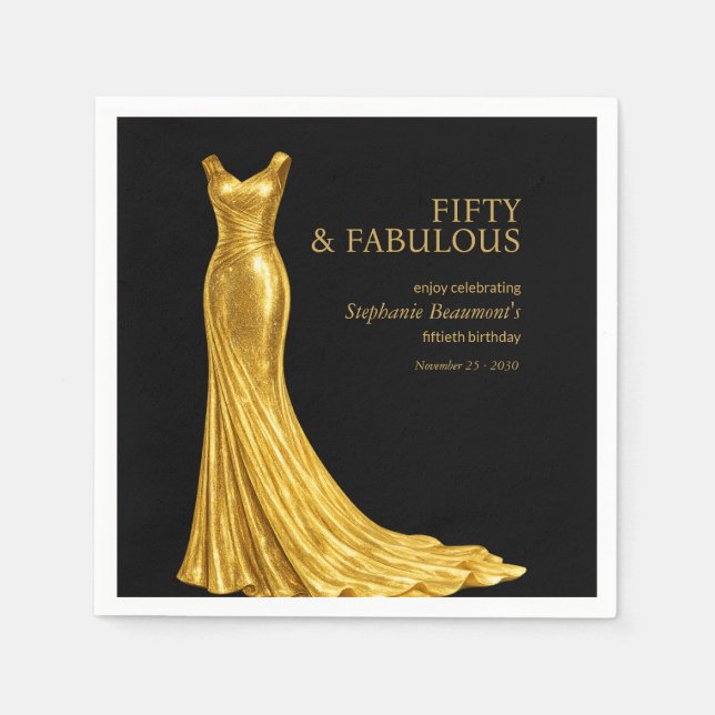Serviette En Papier Woman Elegant Fabulous Golden Dress 50th Birthday (Devant)