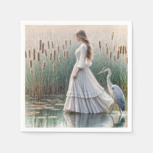 Serviette En Papier Woman Walking With Blue Heron